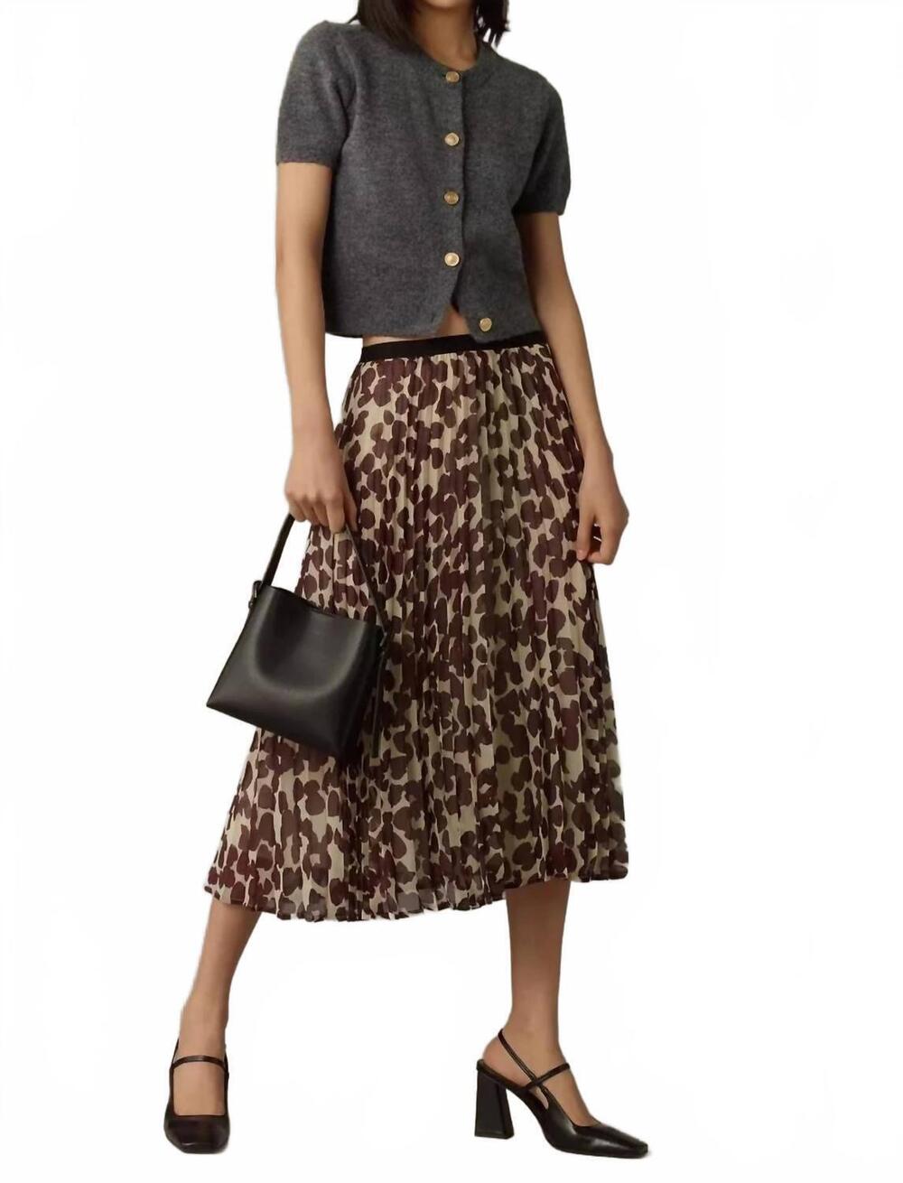 NEW SANCTUARY new pleated midi skirt in chocolate spots